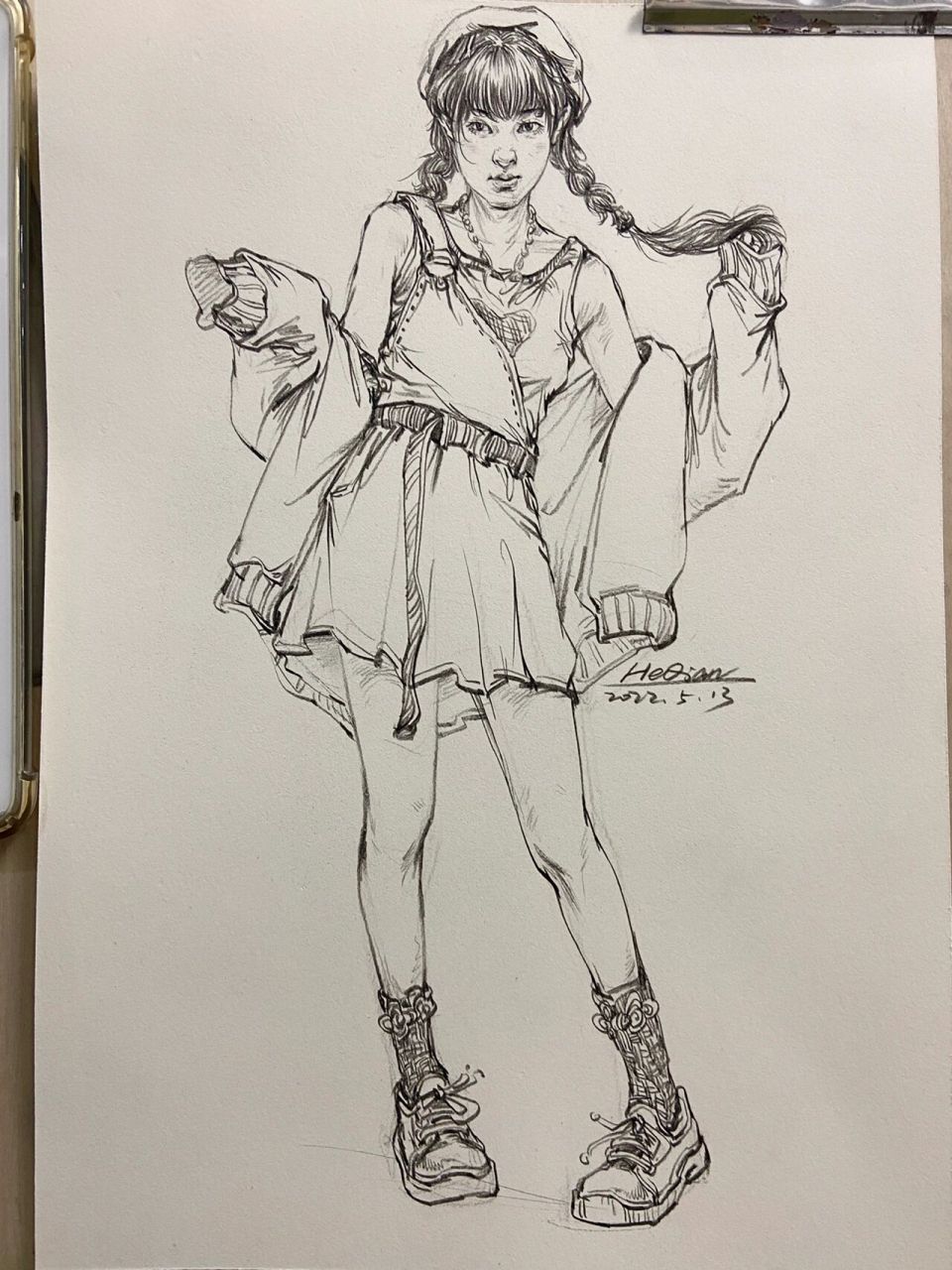 线性速写站姿 附步骤与细节图～ 线条要服务于形体 线随形转