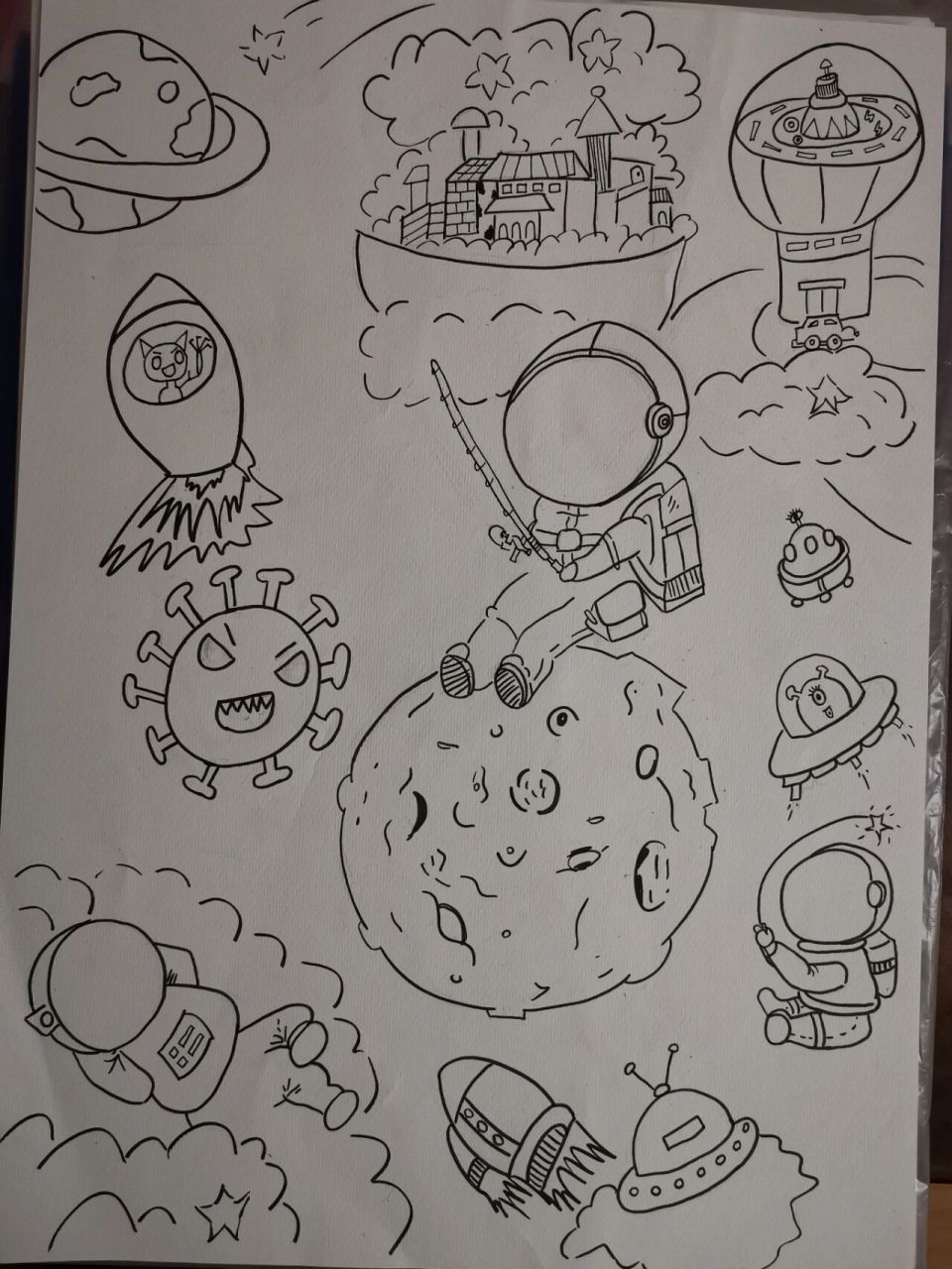 畅想未来科技绘画太空宇宙主题画线稿海报 刚做完海报