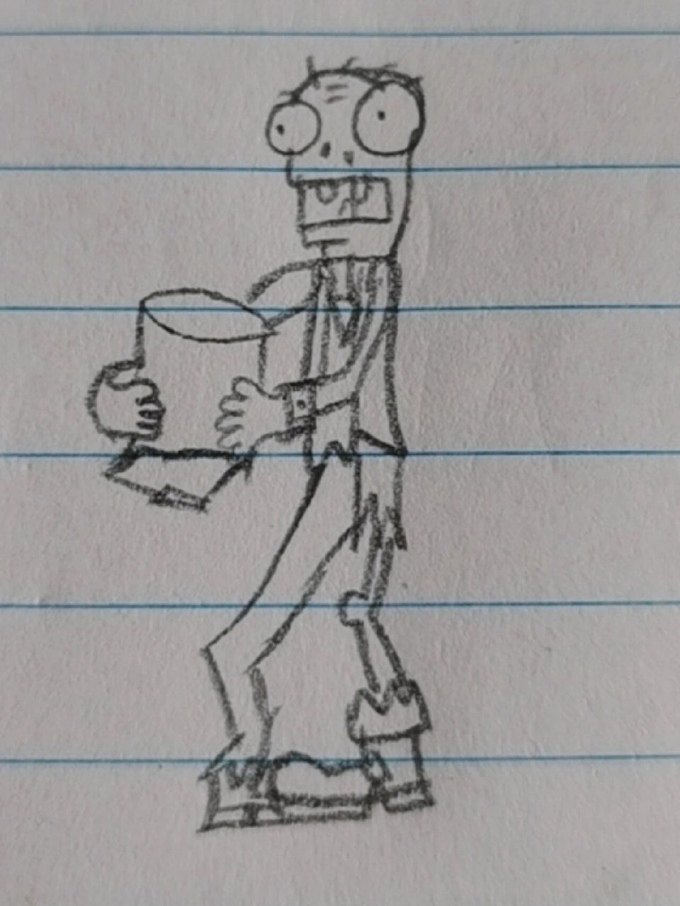 铅笔画:真61铁桶僵尸,铁桶为盾牌