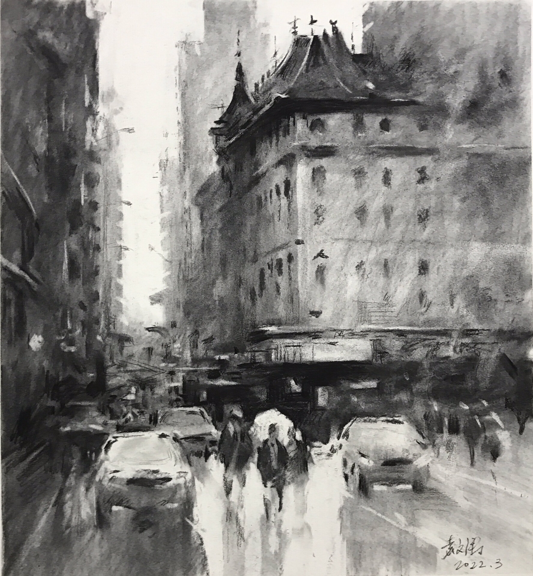 素描街景 |行人 街道 高楼 在此刻印成永恒