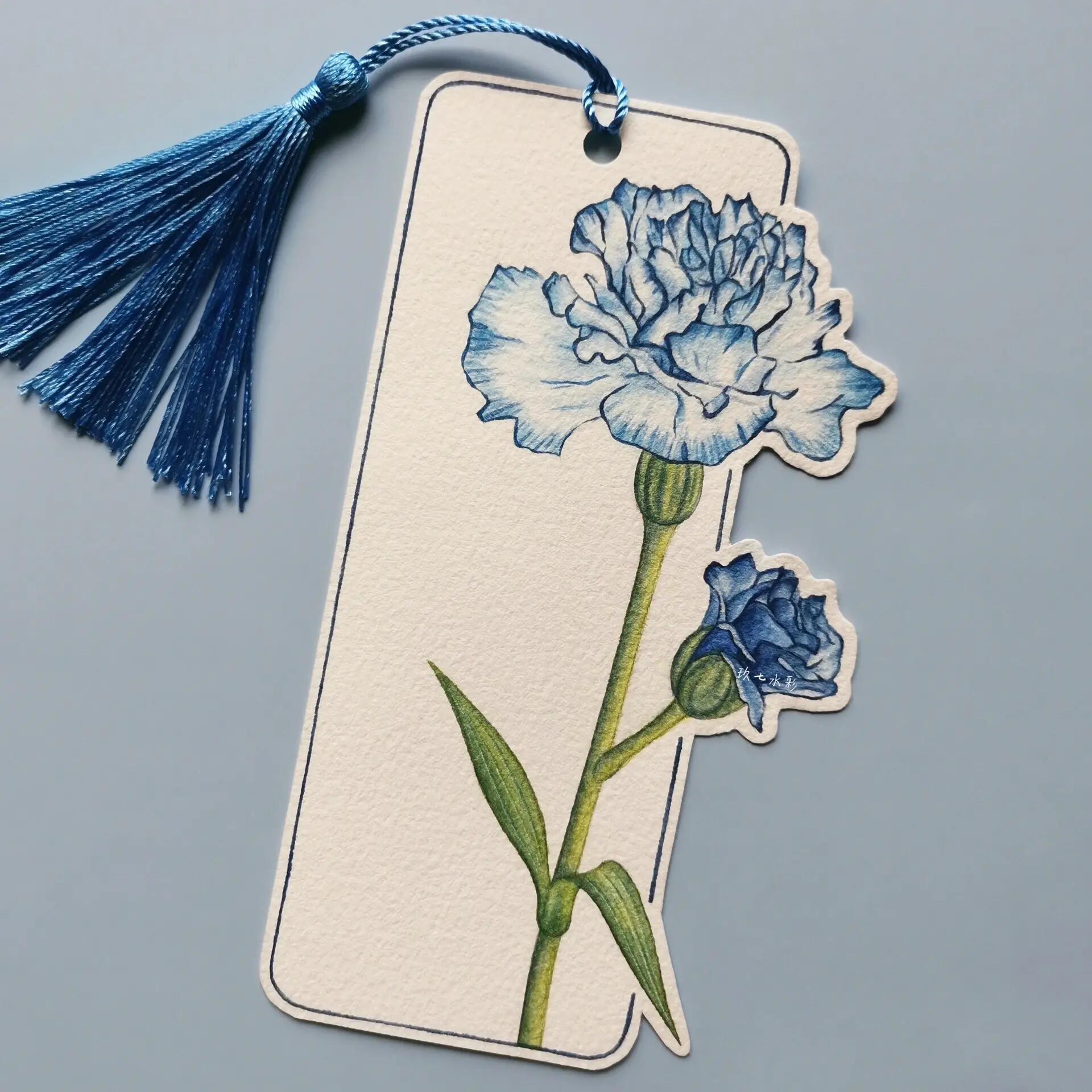 水彩💙康乃馨书签