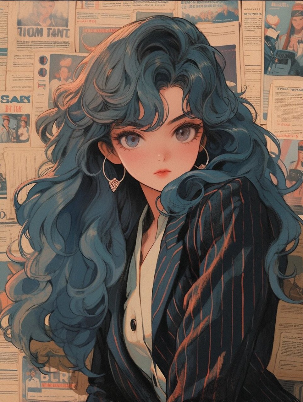 midjourney复古动漫女生头像|港风女郎 #可爱微信情头# #ai绘画# #mid