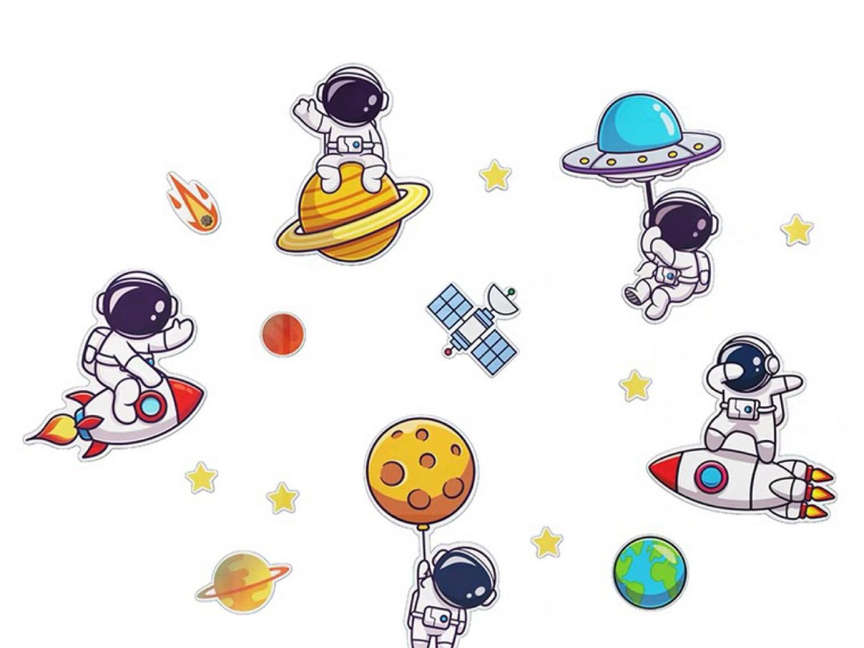 幼儿园开学环创|幼儿园墙面装饰|主题墙 宇航员太空人贴纸画幼儿园