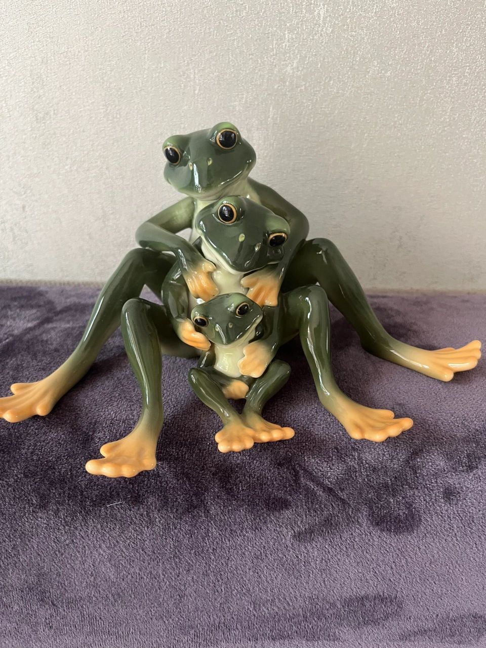 franz法蓝瓷荷塘月色系列青蛙一家摆件 瓷器收藏