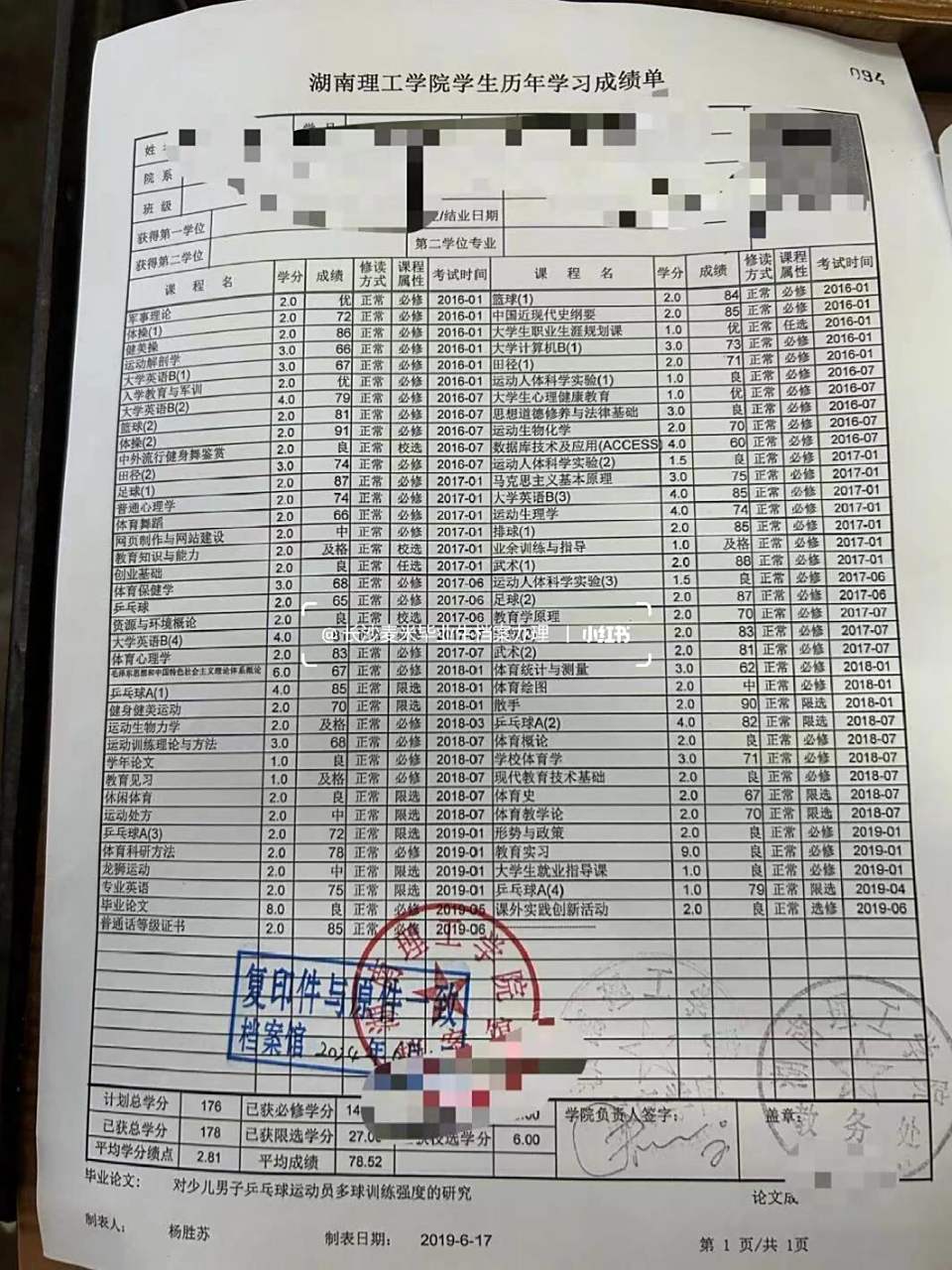 湖南理工学院毕业生中文成绩单办理流程:持相关证件前往学校档案馆
