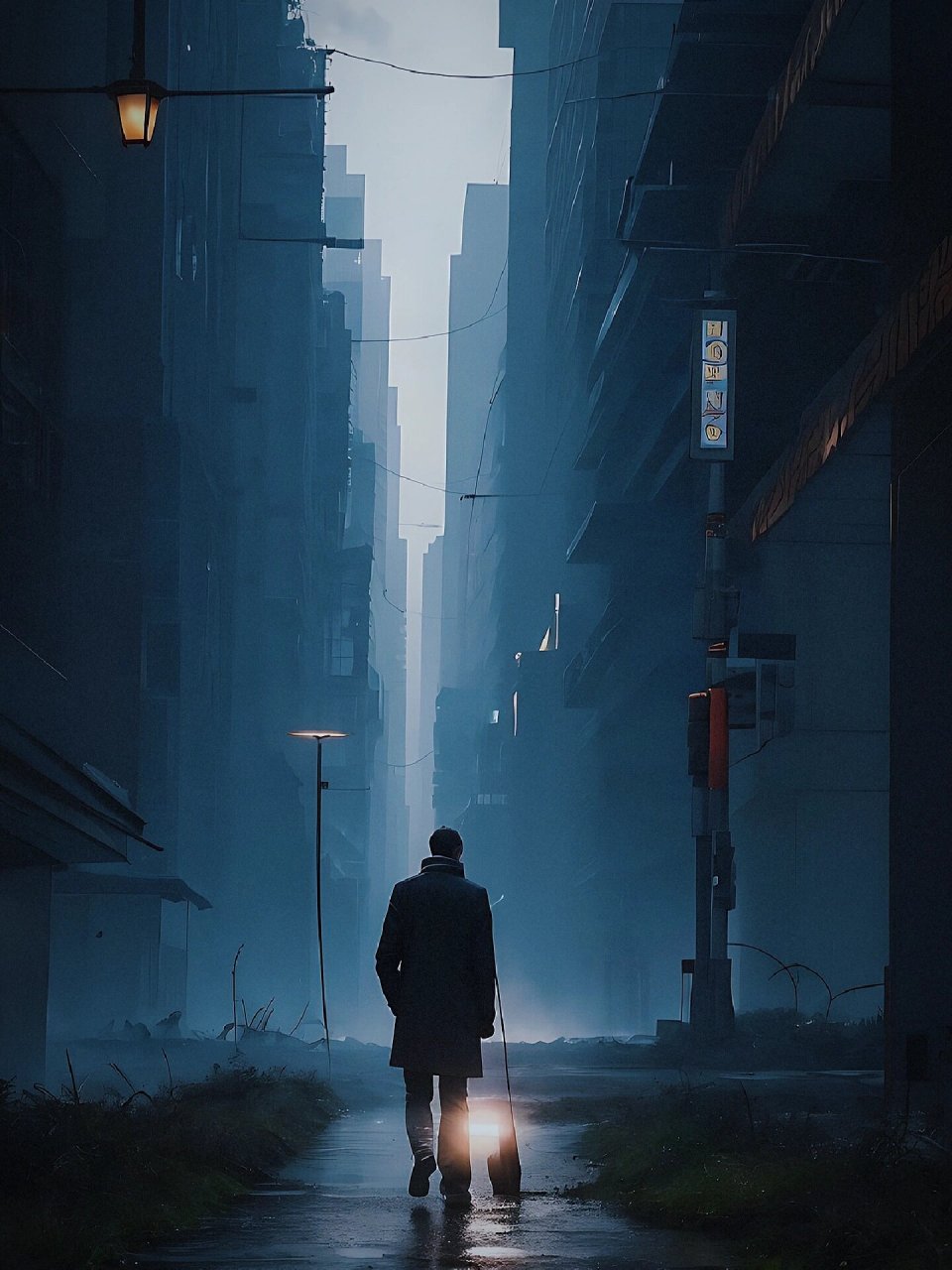 孤独 一个孤独的男人, 背影是那么的凄凉, 雷雨交加的夜晚, 走在城市