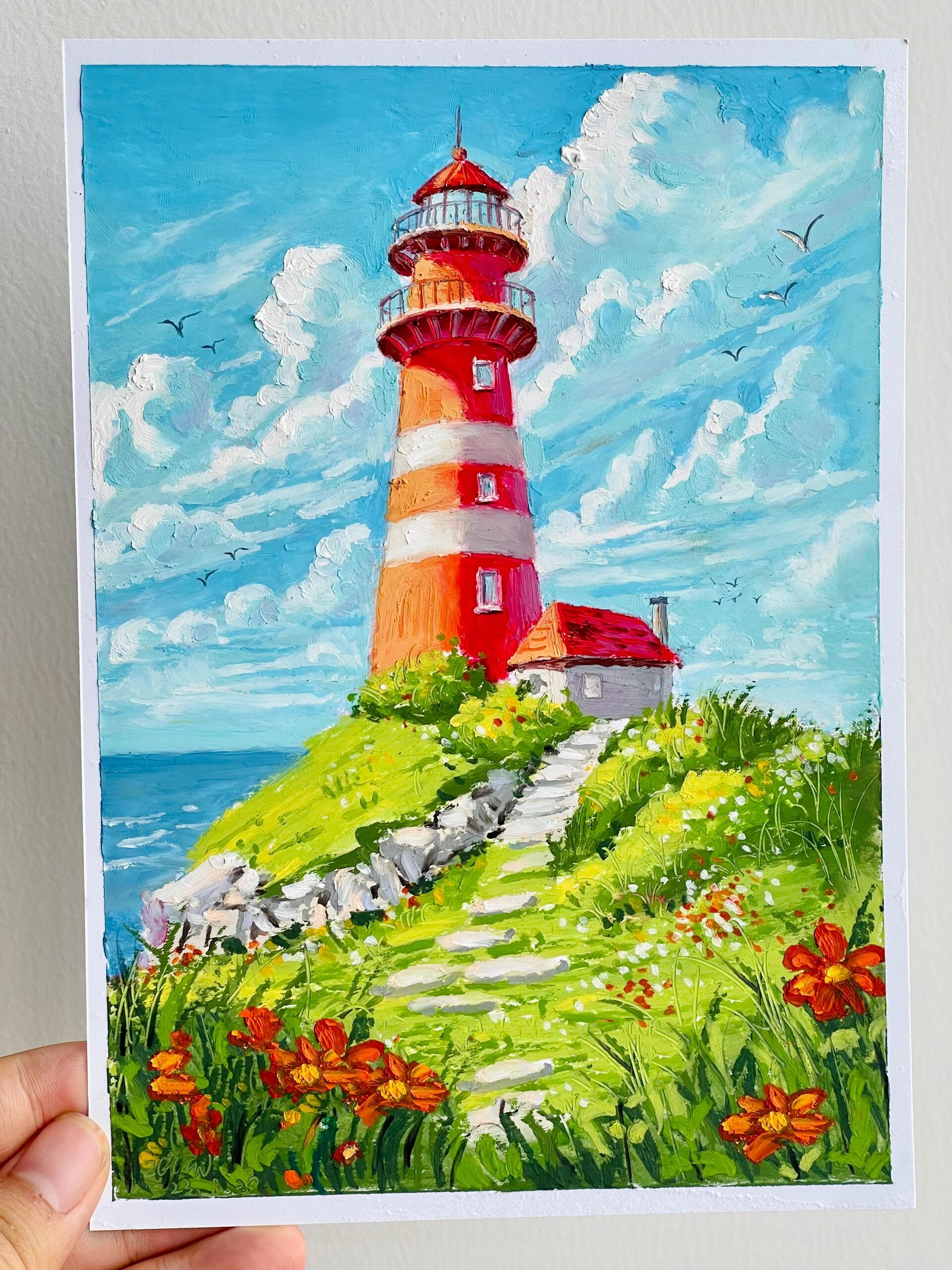 油画棒|灯塔下红房子