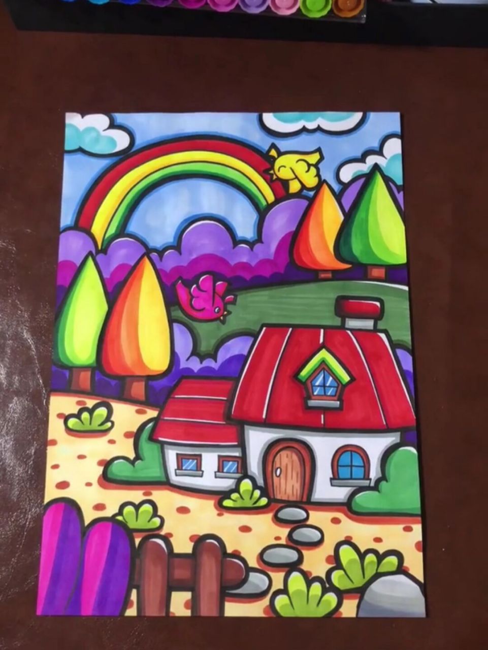 马克笔房子系列手绘(附原图) 儿童画马克笔房子系列,最后三张原图