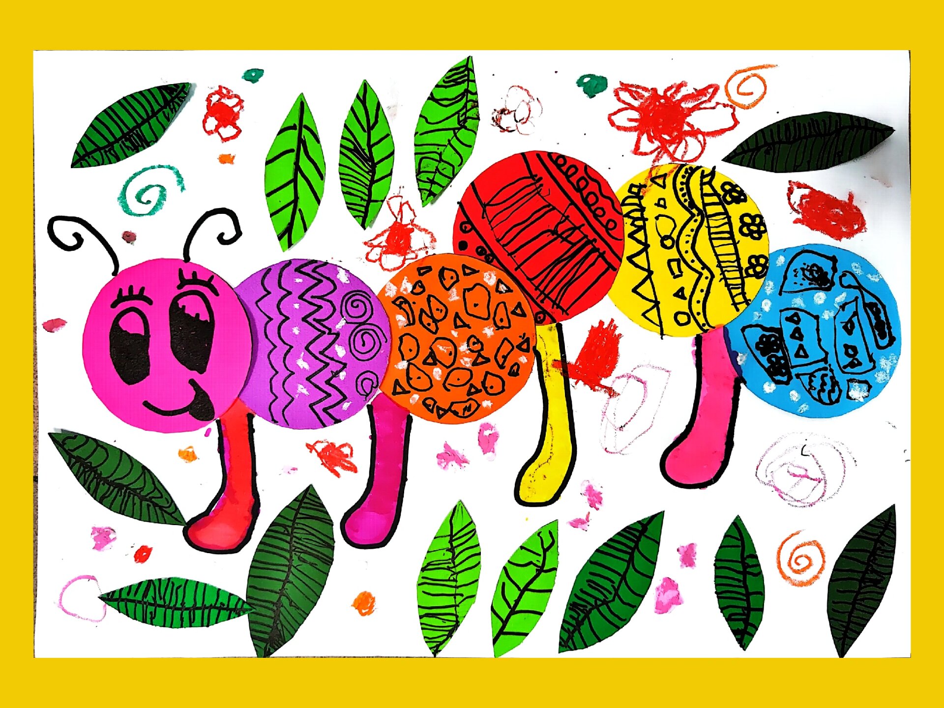 中大班美术创意作品《好饿的毛毛虫