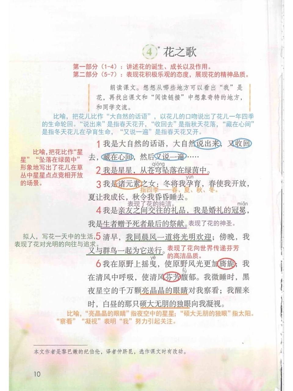 六上第4课《花之歌》课堂笔记 #语文笔记# #小学语文课堂笔记# #小学