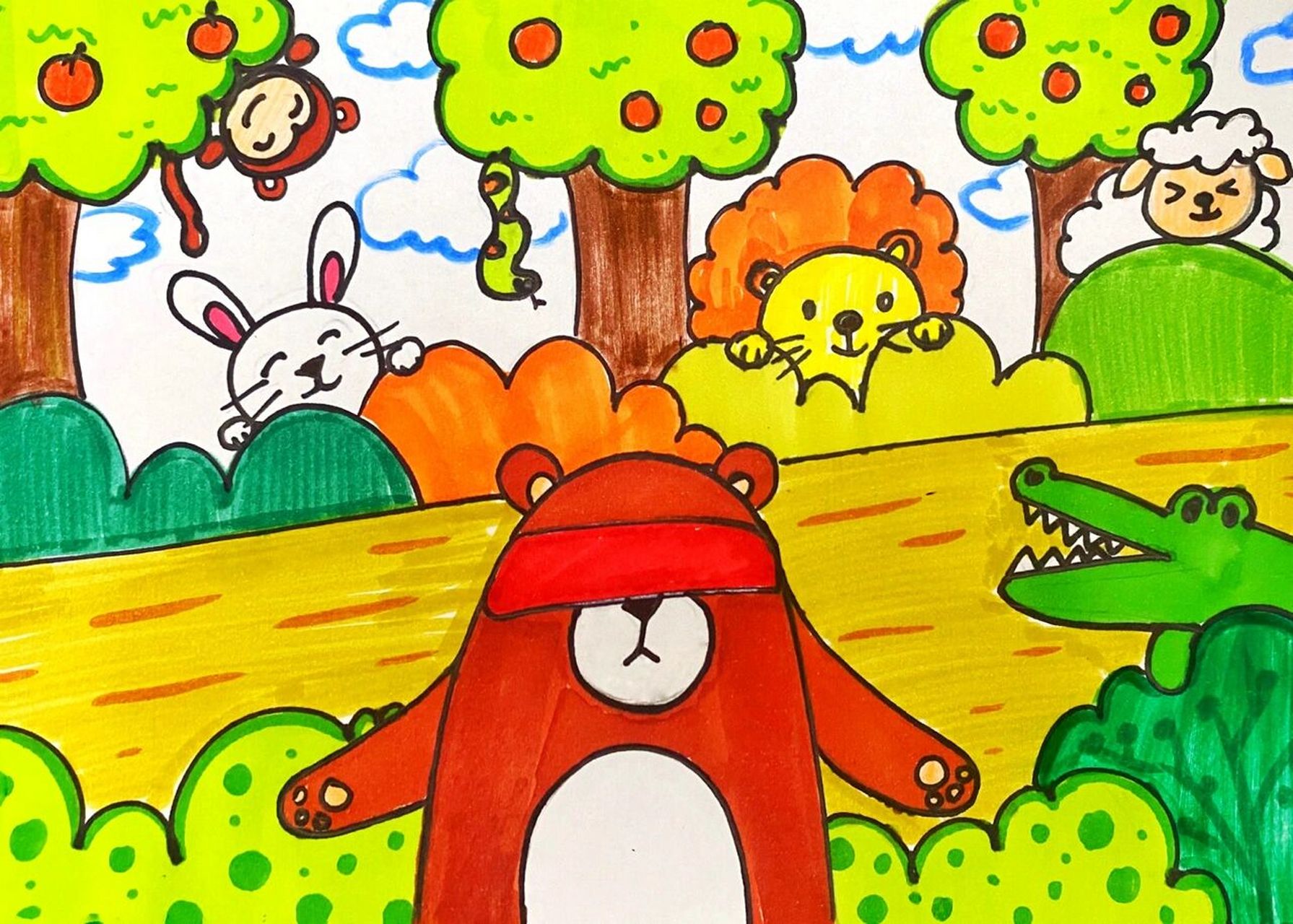 马克笔# #卡通画# #儿童画# #创意儿童画# #捉迷藏主题画# #画动镲