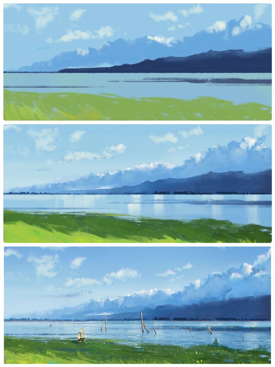 色彩速涂练习画风景90步骤图教程总结 16615铺色 天空-笔刷铺色