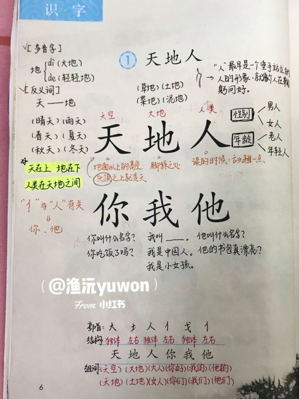 一(上)《天地人》备课笔记94 板书设计 #小学语文板书设计# #教师