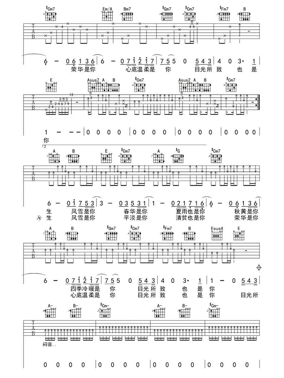 高清吉他谱"往后余生"