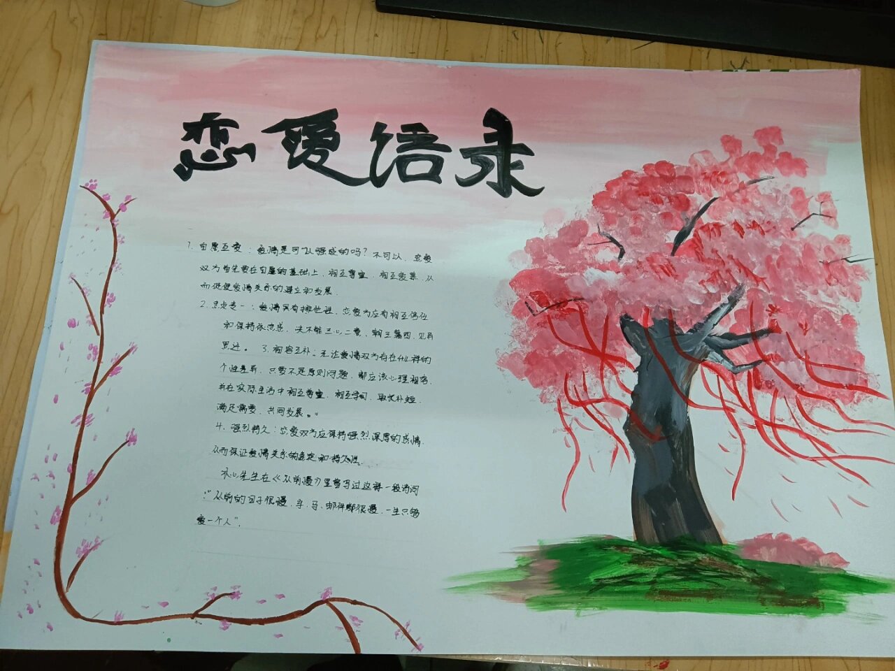 心理作业 心理课期末作业,恋爱手抄报 第一幅是自己画的,其他都是同学