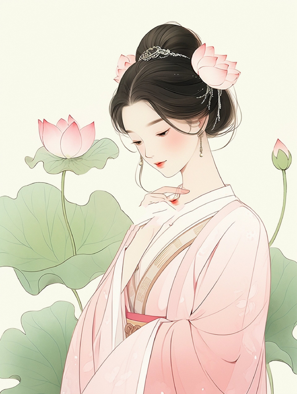 古风插画|荷花篇|好运连连女生头像接好运