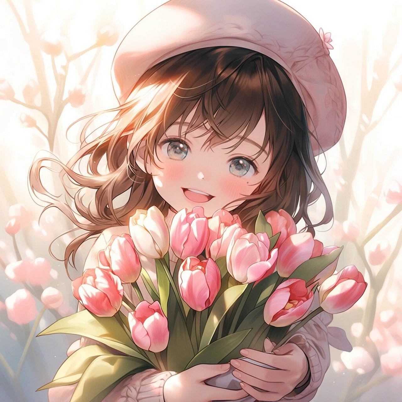 治愈系头像93手捧花女孩
