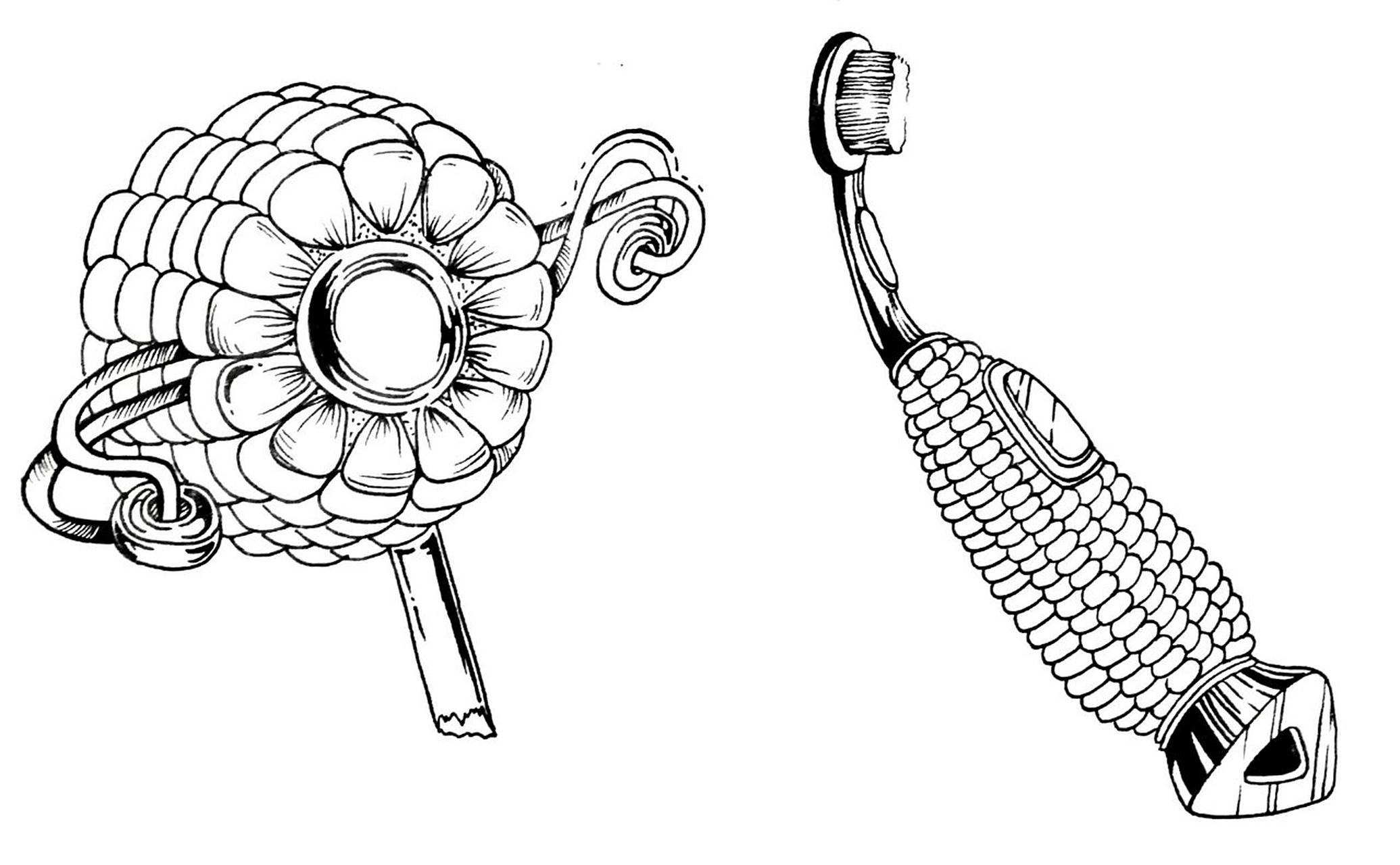 同构图形 图形设计课程作业,一组玉米同构图形 图片为针管笔原创手绘