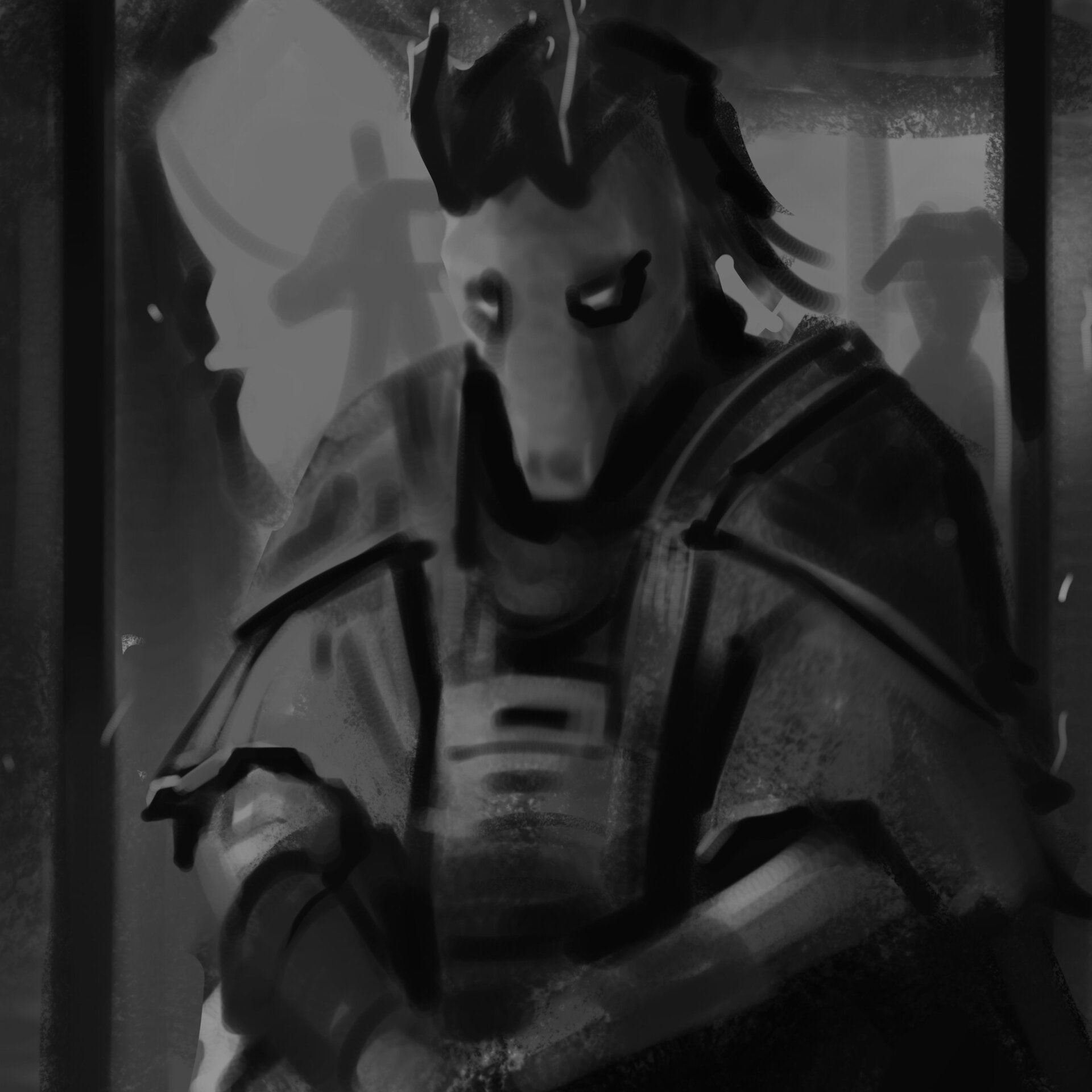 牛头马面 黑白起稿牛头马面 中国传统文化的勾魂使者,一个头像牛,一个