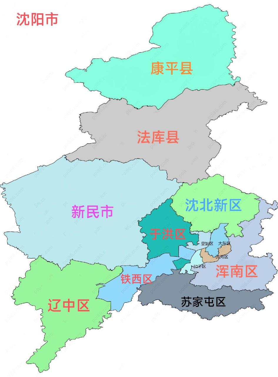 沈阳市区县分布图 车牌辽a