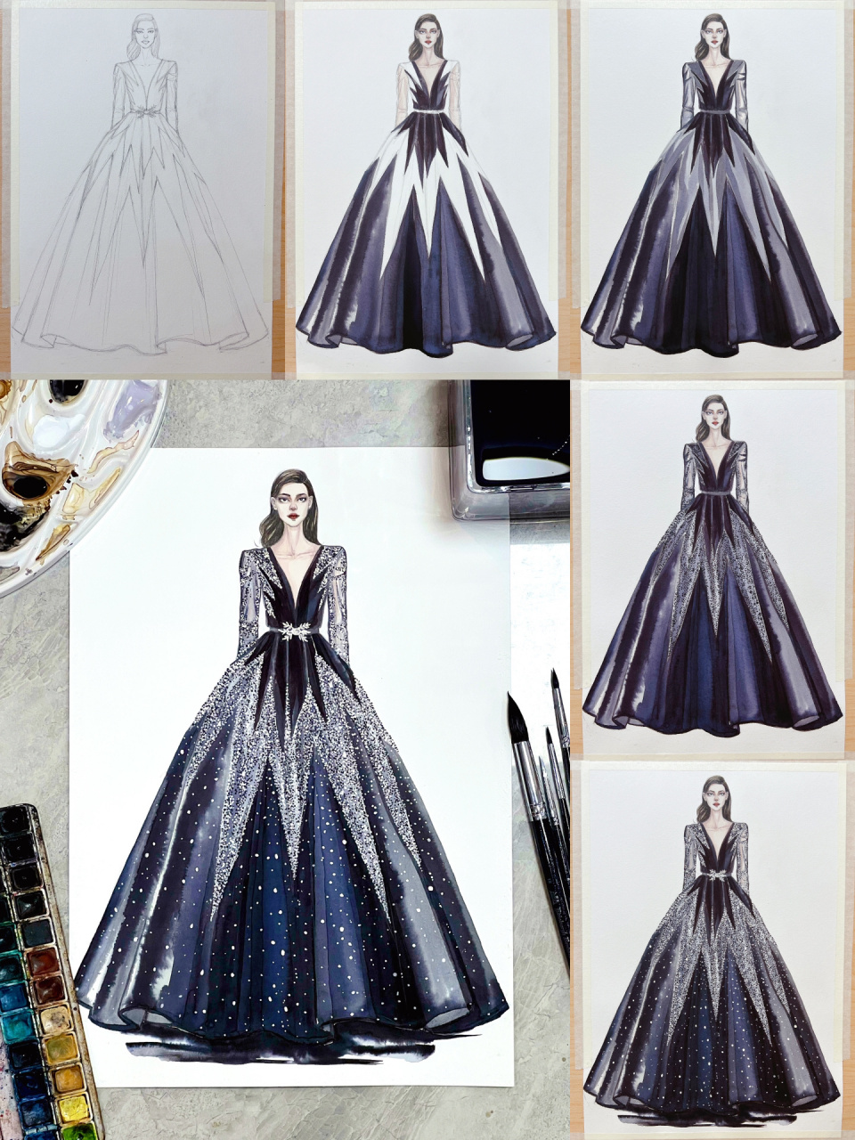 服装效果图——水彩时装画礼服绘制过程7199 91来自:ziad nakad