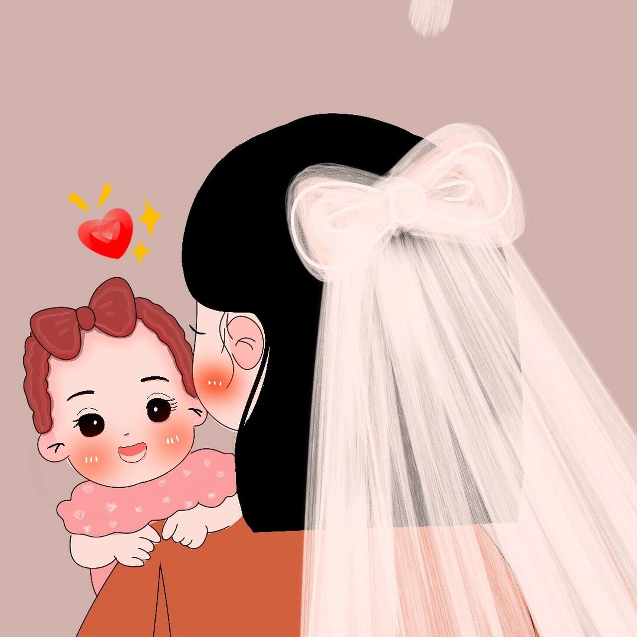 原创手绘卡通背影亲子母女母子可爱亲子头像 我想替这个世界夸夸所有