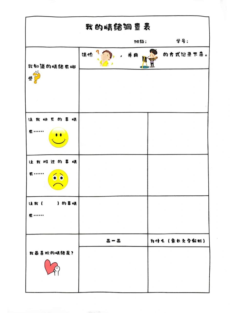 幼儿园绘画作业之情绪调查表 小朋友慢慢开始独立完成作业了 我只是填