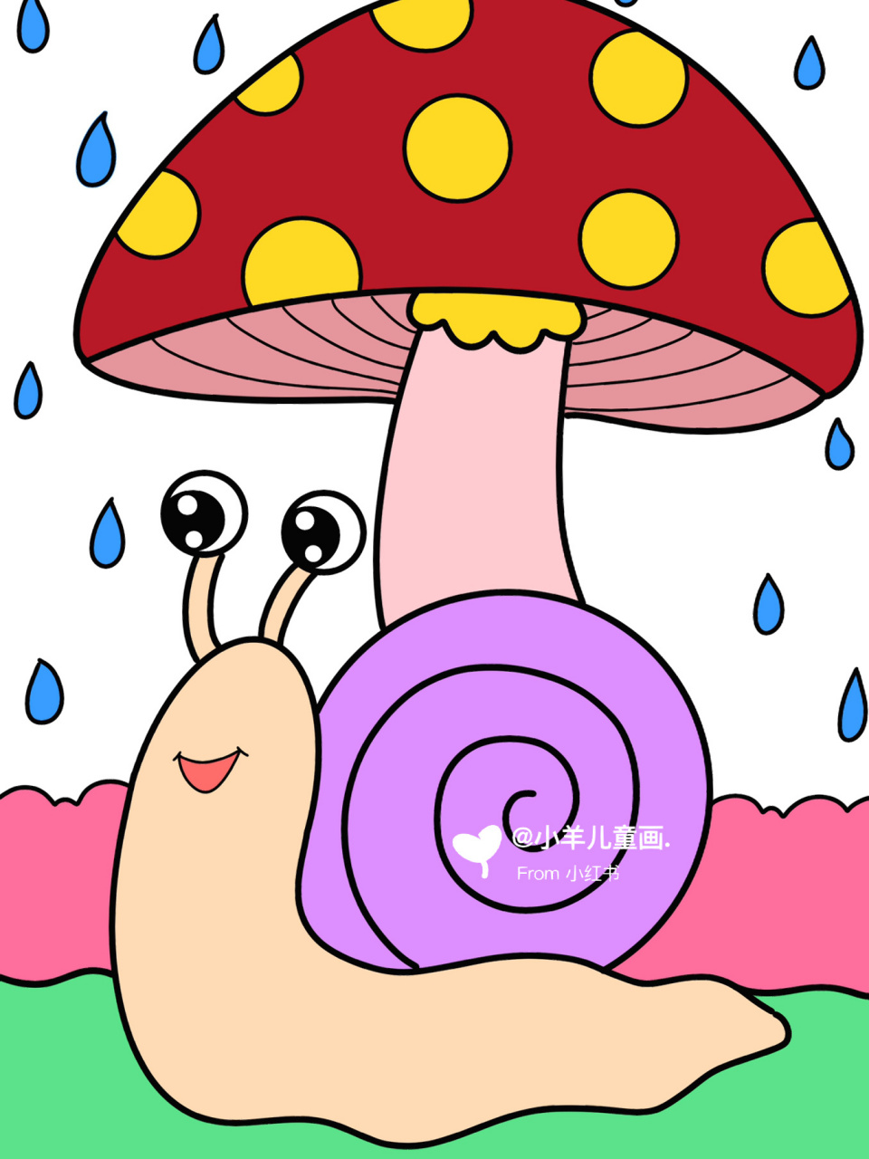 躲雨的小蜗牛儿童创意画 蜗牛简笔画 