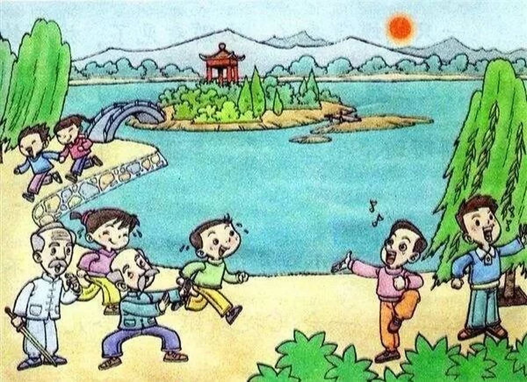 看图写话 公园的早晨 写作思路: 1,这是在什么地方呢?什么时候?