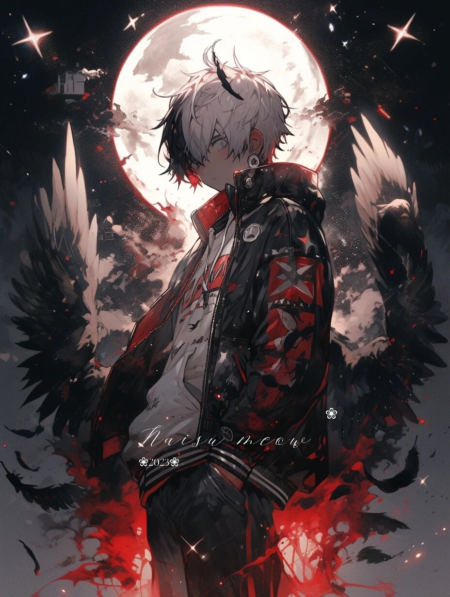 天狗血月|羽剑勃发|帅气红黑羽翼男生头像 92鸦天狗少年