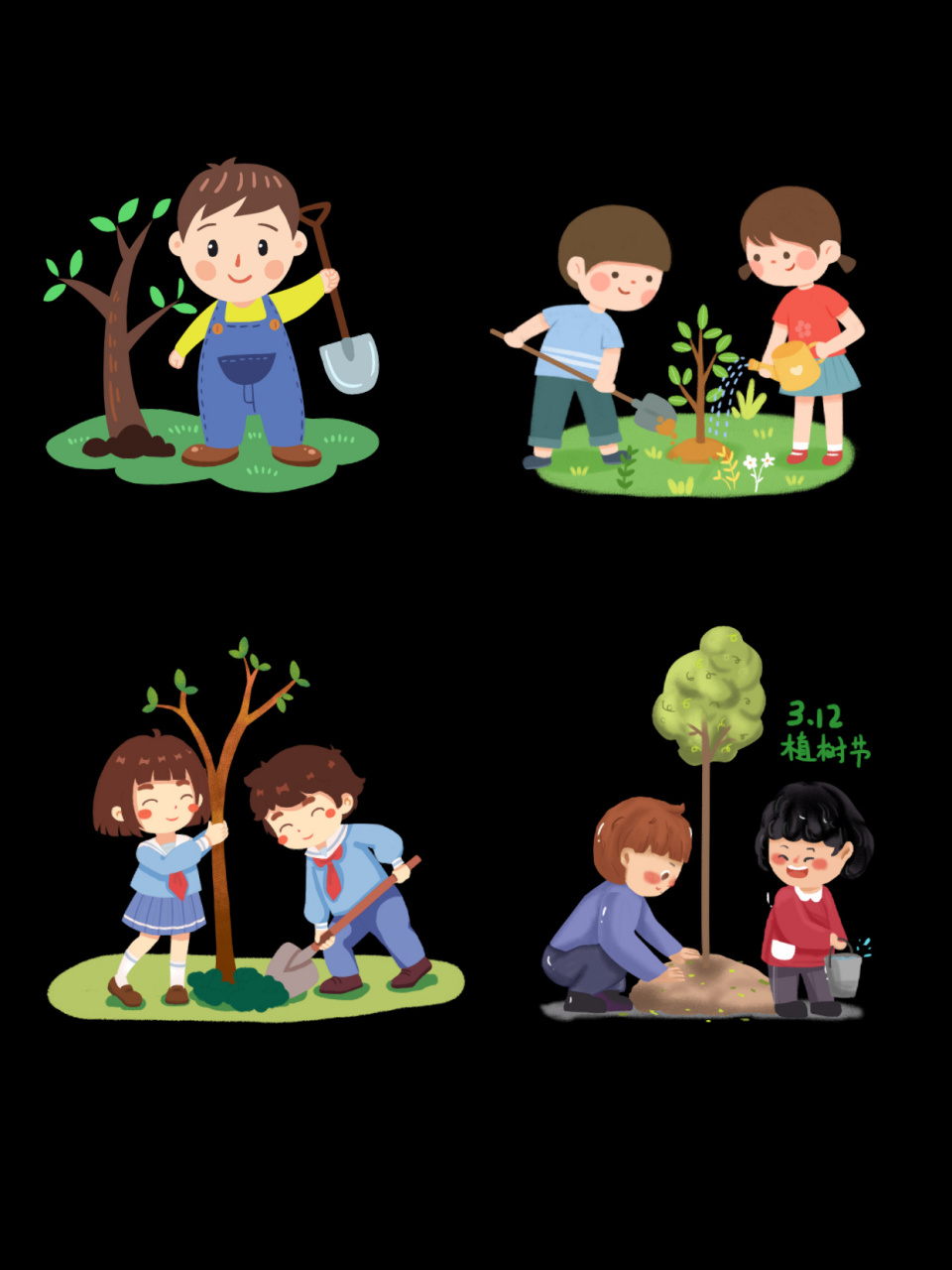 种树步骤卡通图片