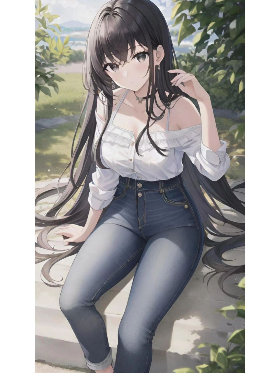 可爱的二次元牛仔裤少女,动漫人物绘画       # 可爱的二次元少女