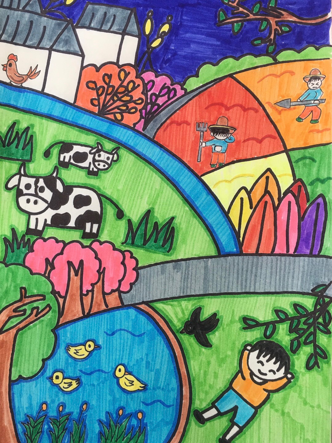 《农家乐》主题儿童画