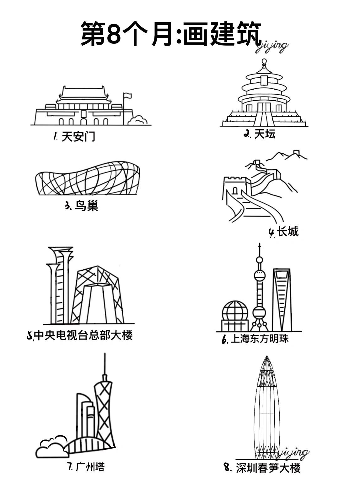 城市建筑简笔画合集|0基础学画打卡计划