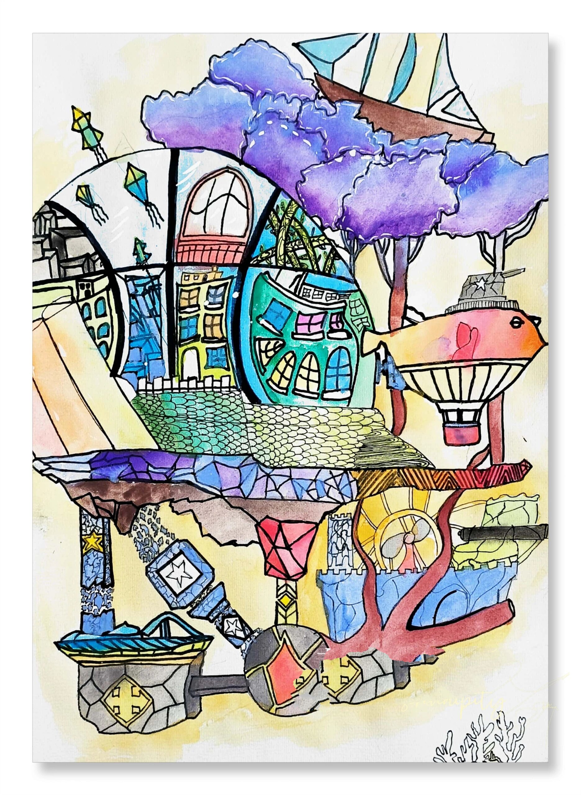 五年级孩子水彩创作作品《梦境