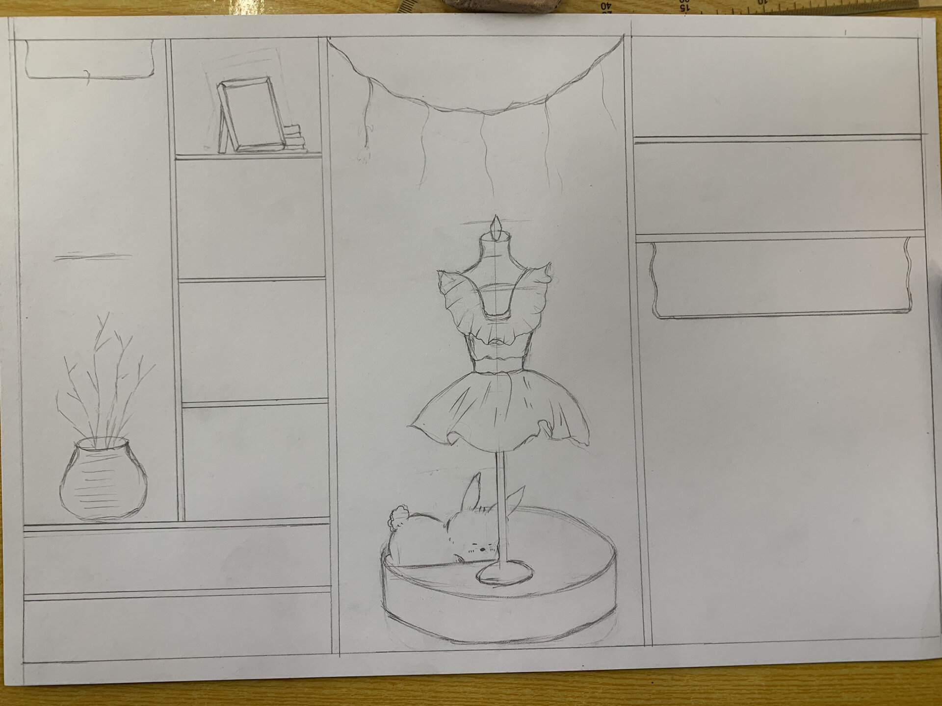 服装店展墙陈列设计手绘稿|左滑看上色过程