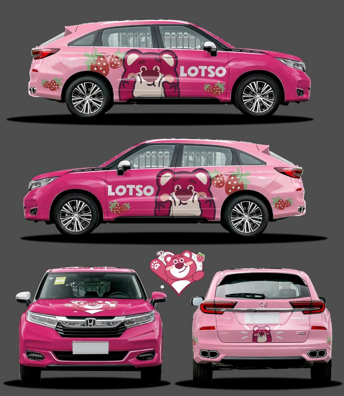 本田冠道草莓熊定制彩绘车衣 2023年最火的卡通车膜冠道改色膜