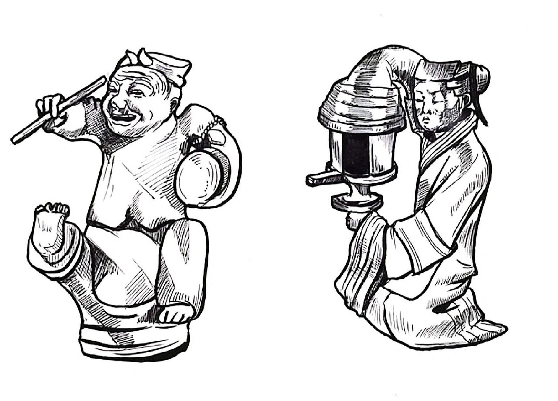 美术教招技能题 击鼓说唱俑/长信宫灯 考试偶尔会给图片转为素描或者