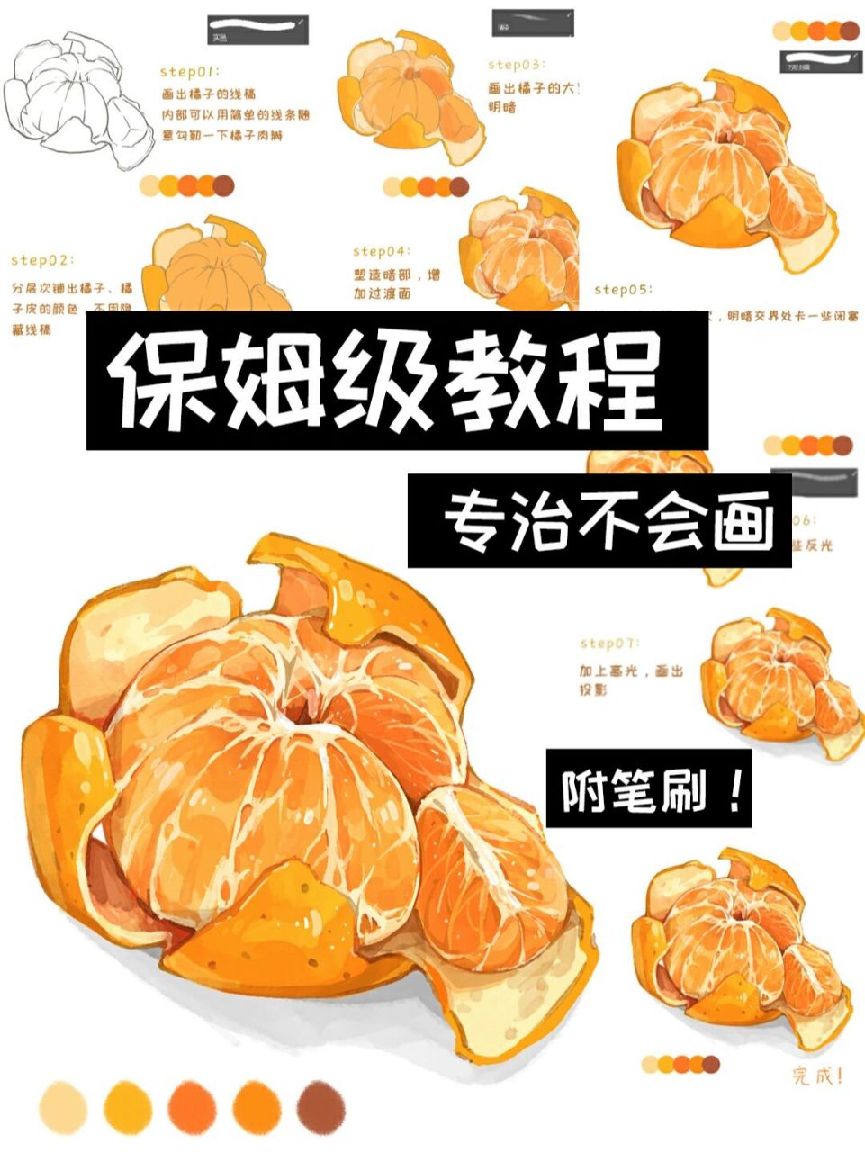 插画教程‖画个橘子92 跟着瘦瘦画橘子92快搬好小板凳 step01:画