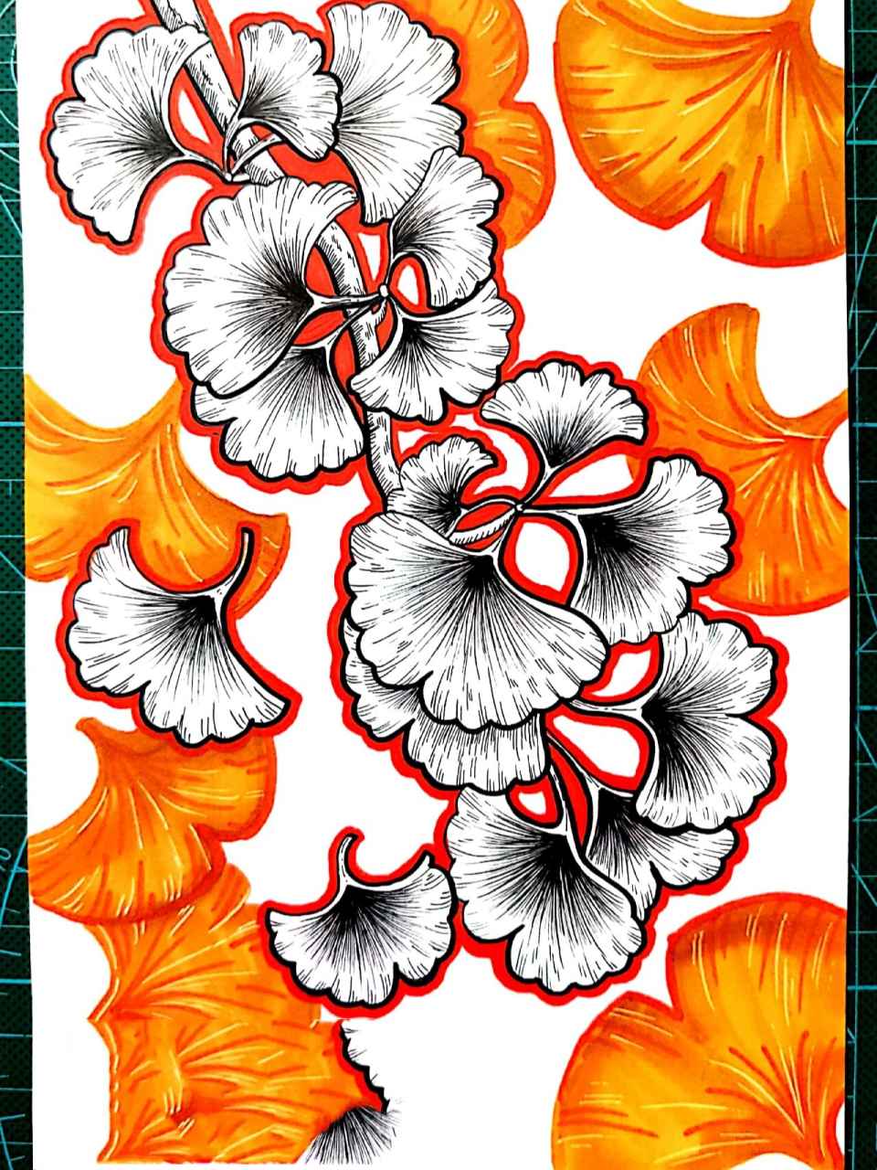 线描,创意画《银杏叶》临摹