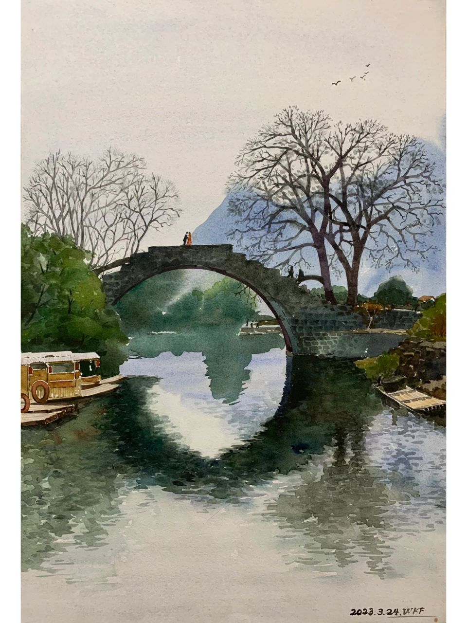 水彩风景《桥》 梦想有一天能去画里的桥上走走看看,忘掉尘世间一切的