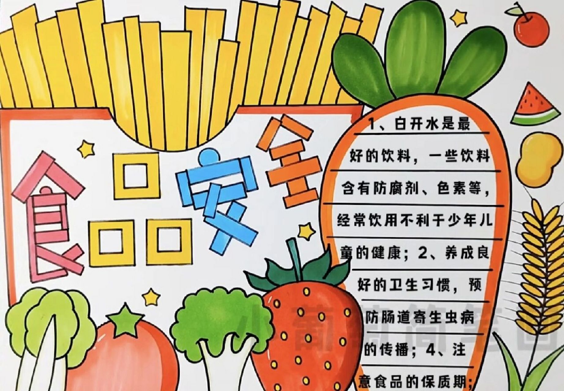 食品安全手抄报/有线稿可打印喔 食品安全/饮食健康手抄报,简单好看