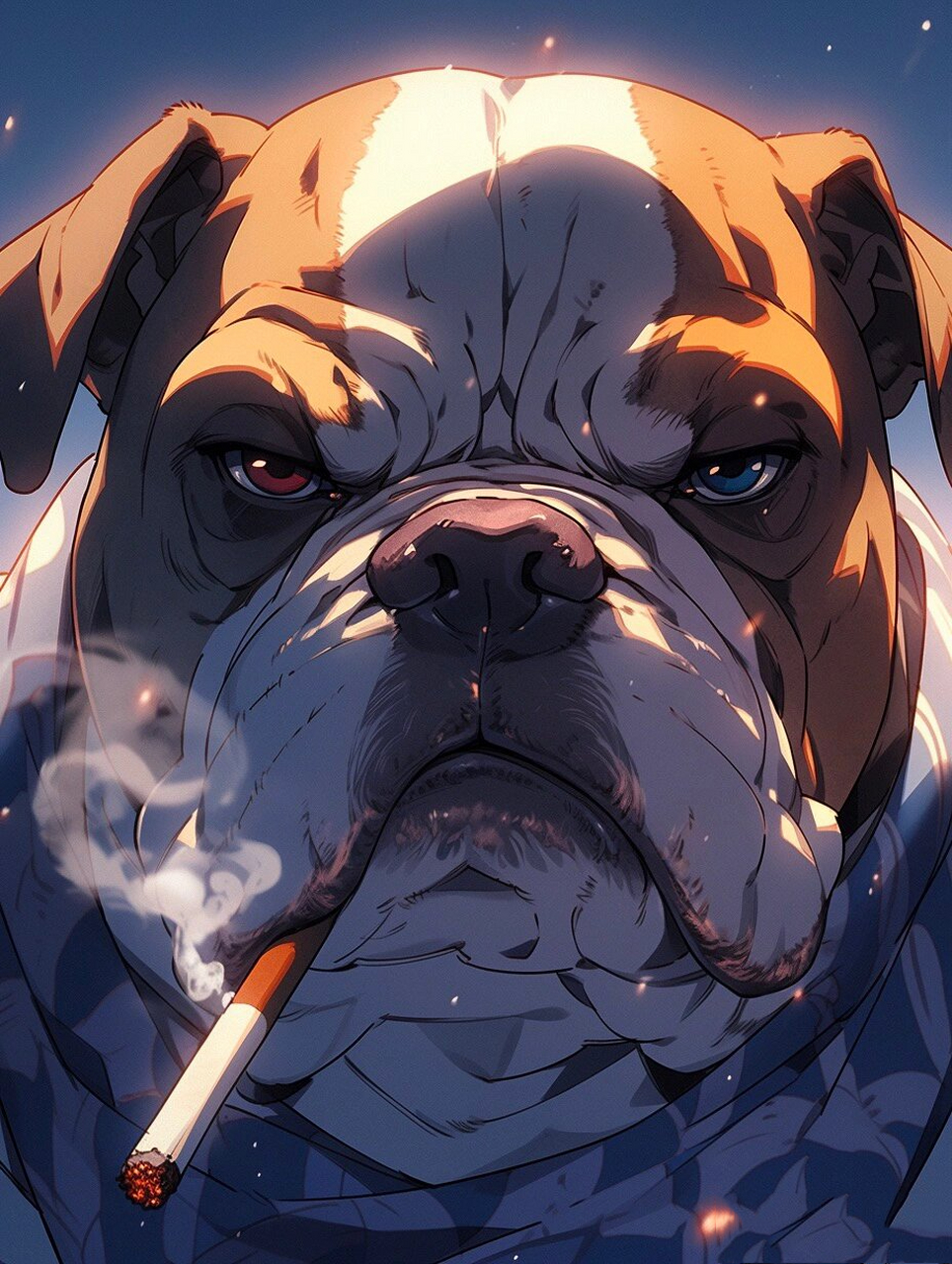 叼着烟的英国斗牛犬7515|狗狗头像