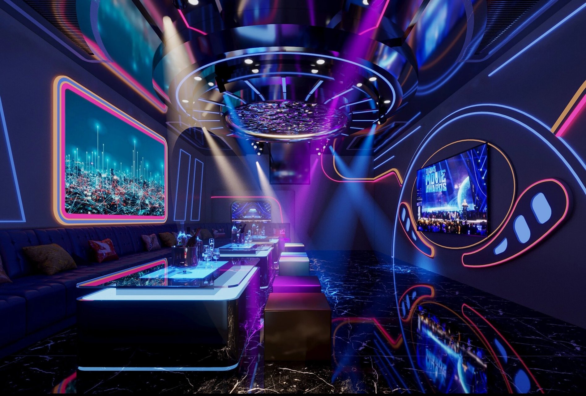 科技感十足ktv包厢🔥最受年轻人喜爱 在ktv的设计中融入智能科技元