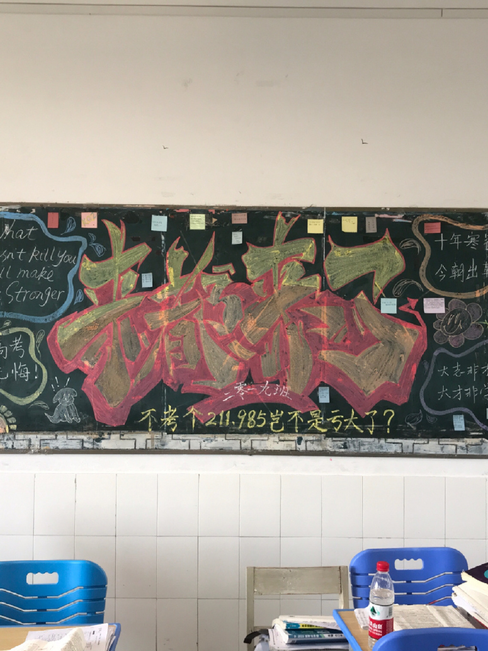 高三励志涂鸦黑板报 是上个学期的作品 这回不是一个人完成啦!
