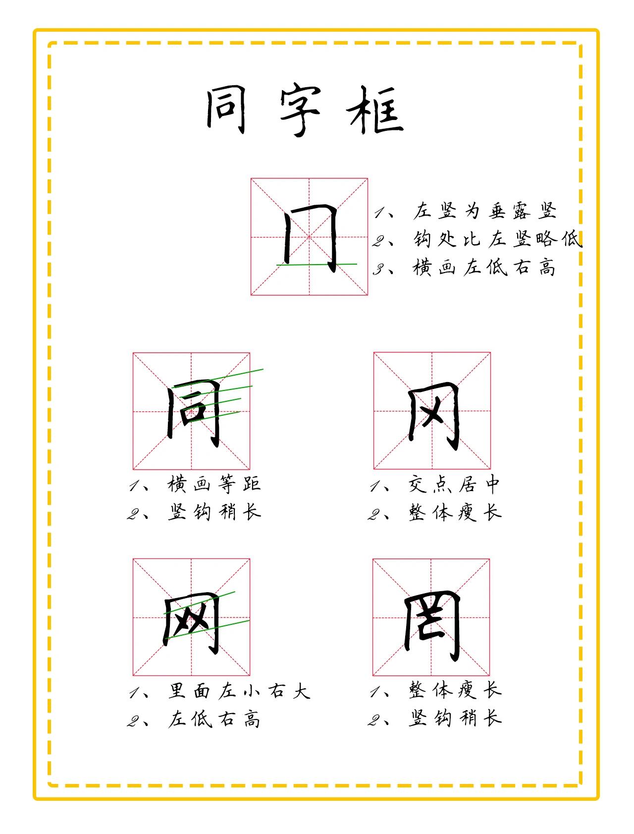 硬笔楷书|偏旁部首-同字框