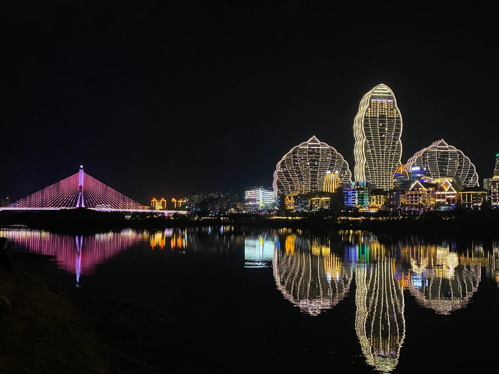 西双版纳夜景 西双版纳夜景,沿河一块被围起来了,但是可以从图3进去
