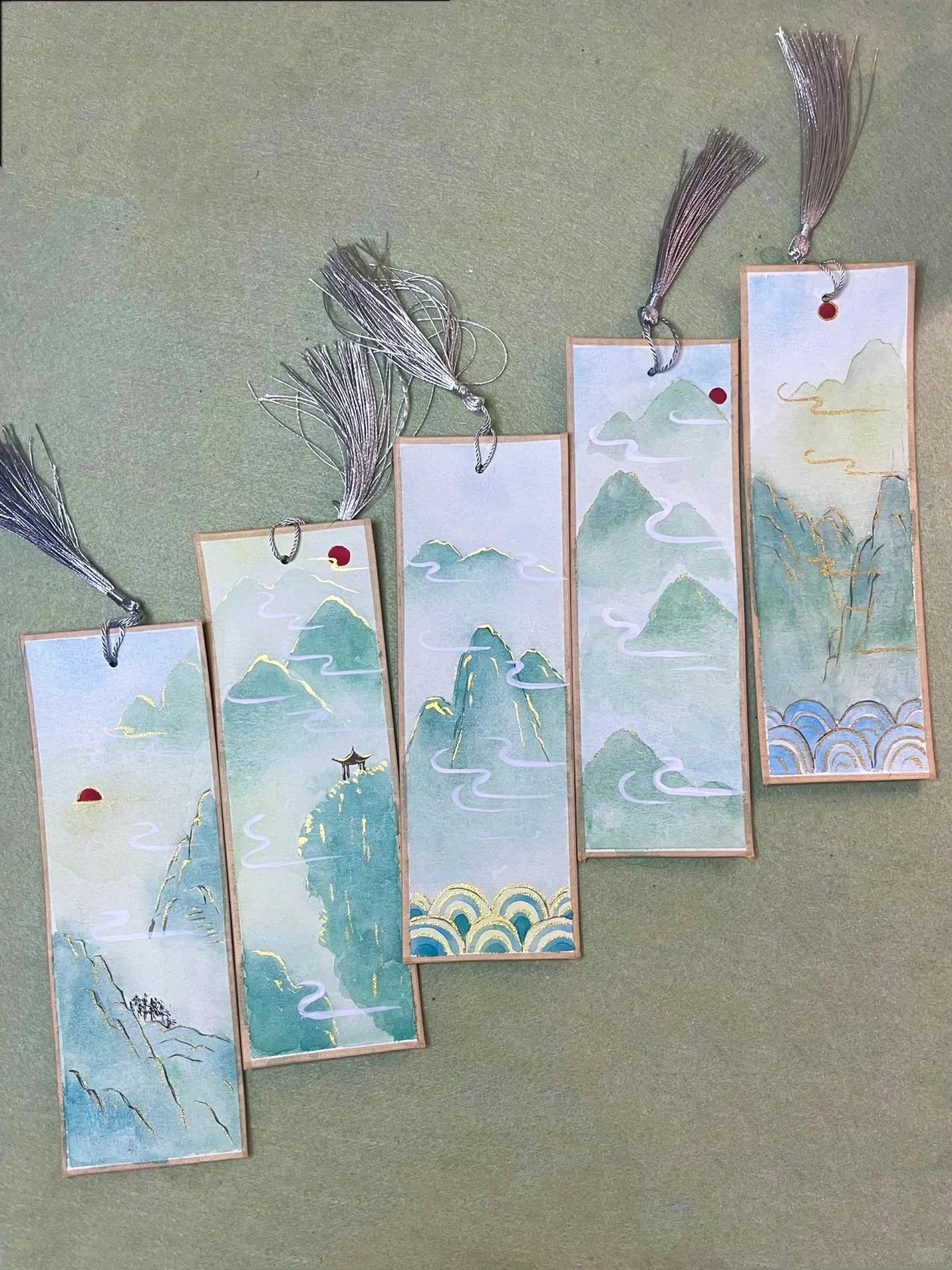 手绘书签青绿山系列～中国风好美