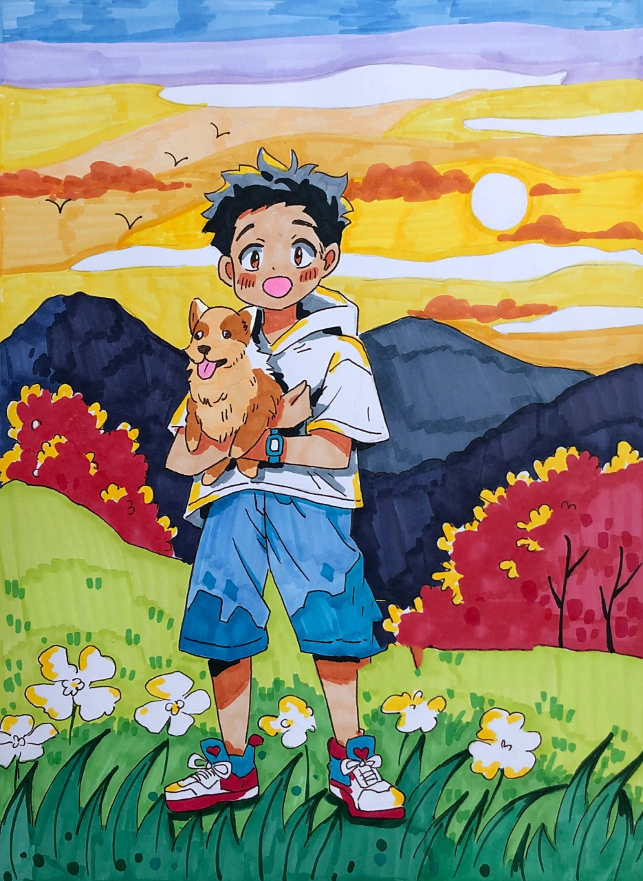 动漫人物男生场景绘画/ 有步骤 适合动漫考级六级 工具:马克纸200克