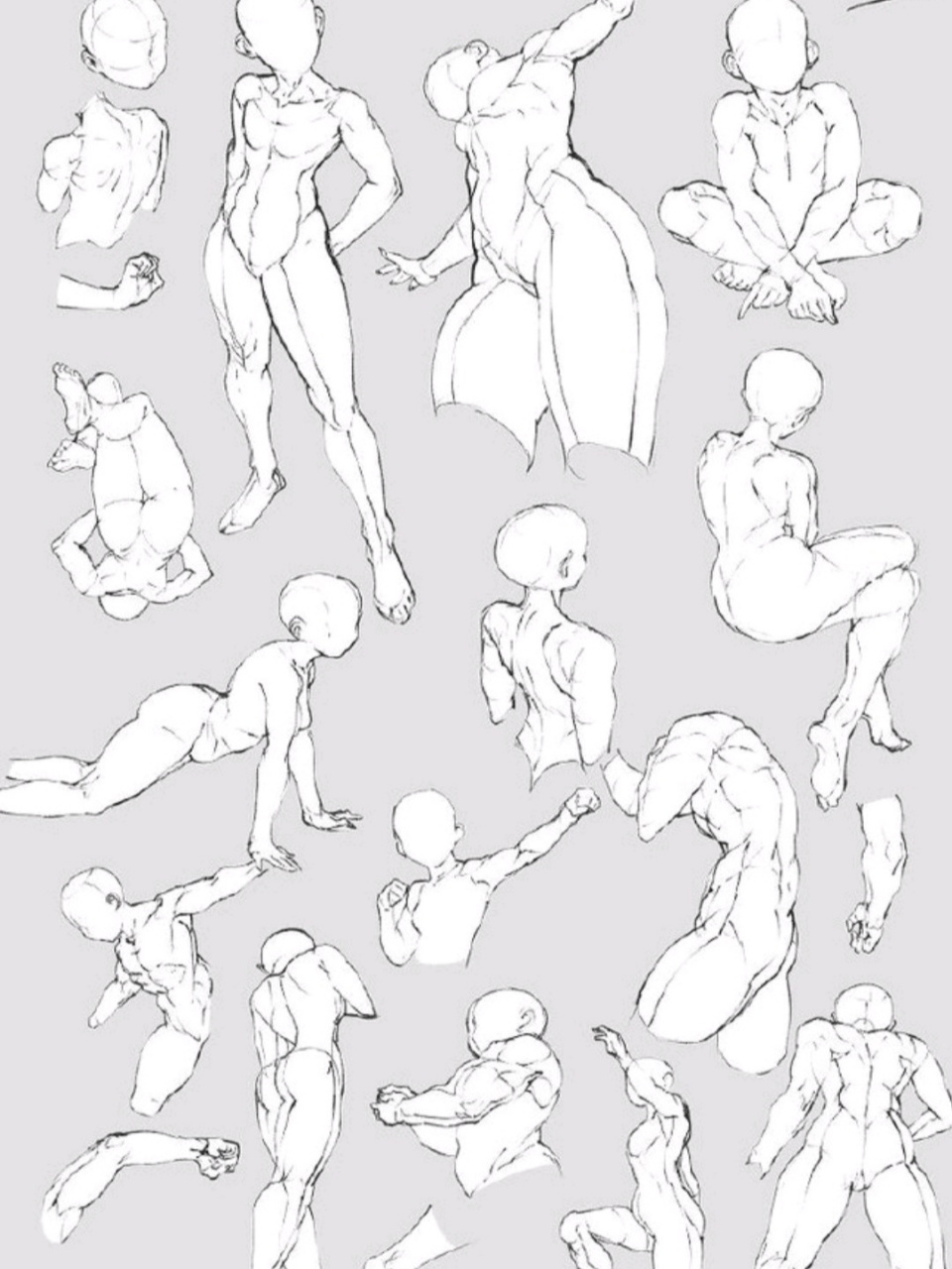 【板绘临摹】动态人体姿势大全100 参考